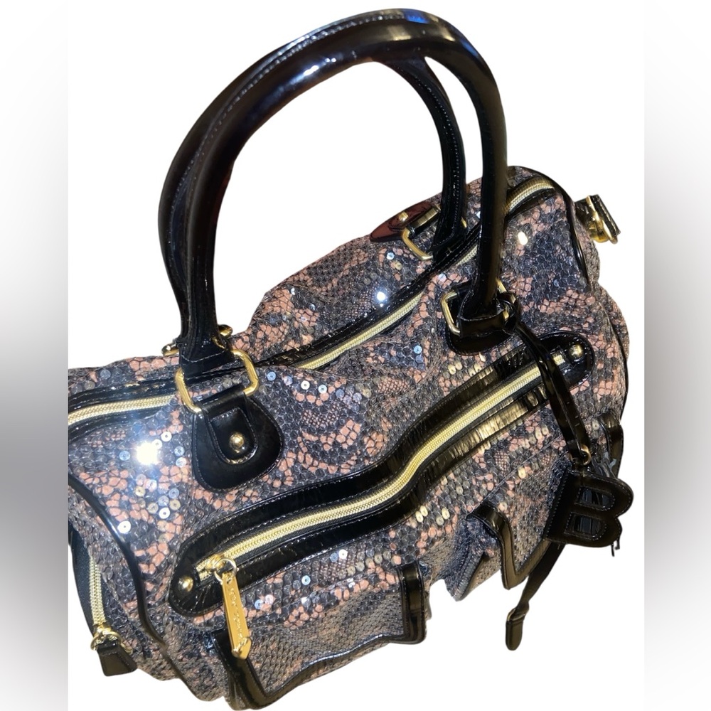 Betsey Johnson Black and gold sequined leopard print tote bag. - Picture 6 of 12